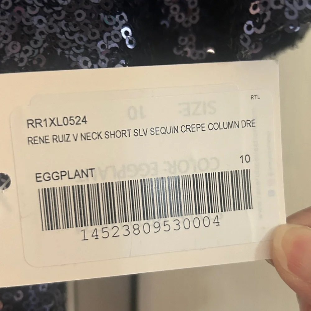 Rene Ruiz Deep blueberry Sequin V-Neck Maxi formal Dress with Flutter Sleeves - Picture 6 of 7
